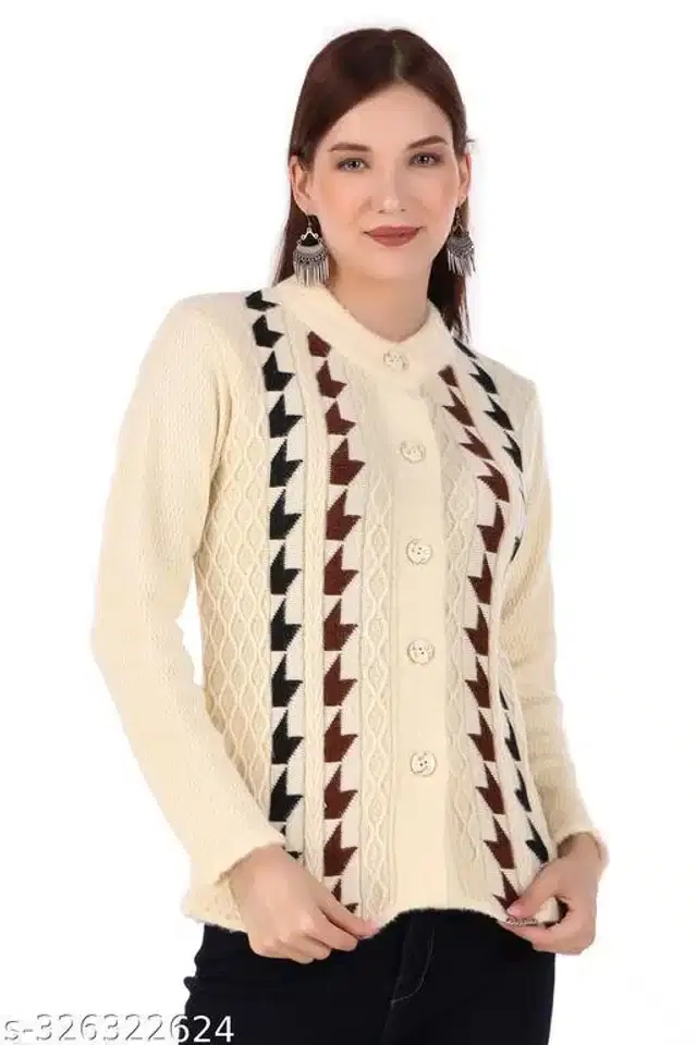 Acrylic Sweater for Women (Cream, S)
