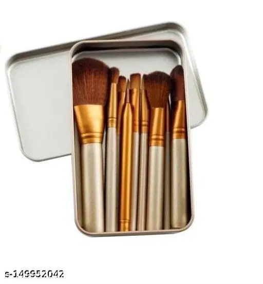 Soft and Synthetic Bristle Makeup Brushes Kit with A Silver Storage Box- Black Colour, Set of 12