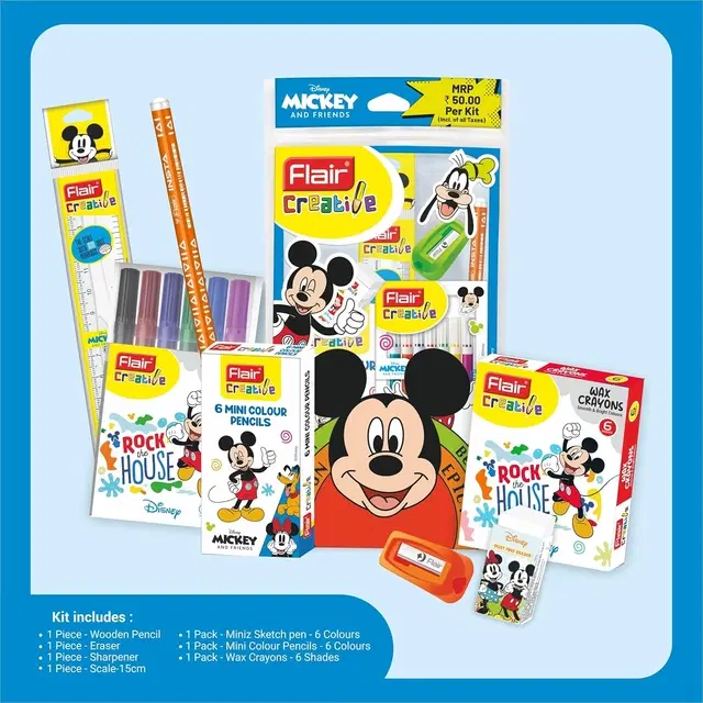 Flair Creative Series Disney Themed Stationery Kits | Mickey Mouse Smart Kit for Your Creative Need & Fun Learning | Ideal Gift Items for Kids |, Pack of 1