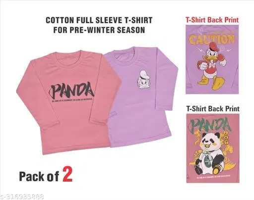 Round Neck Printed T-Shirt for Girls, Pack of 2 (Lavender & Pink, 7-8 Years)