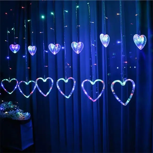 6+6 Heart Curtain 3 Meter Led Light, Multicolor