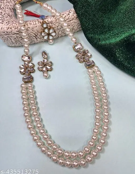 Premium Quality  Pearl And Kundan Necklace Set for Women, White