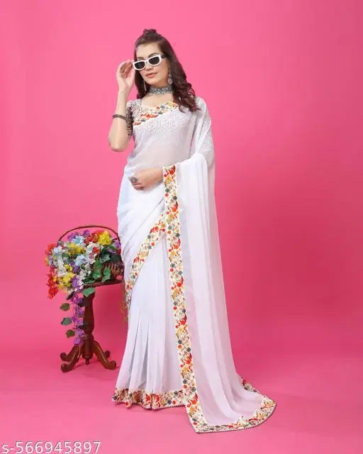 Elegant Saree for Women (Pink, Free Size)