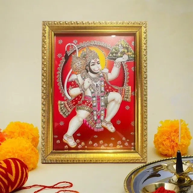 KC Arts Hanuman ji Golden photo frame 8x6in