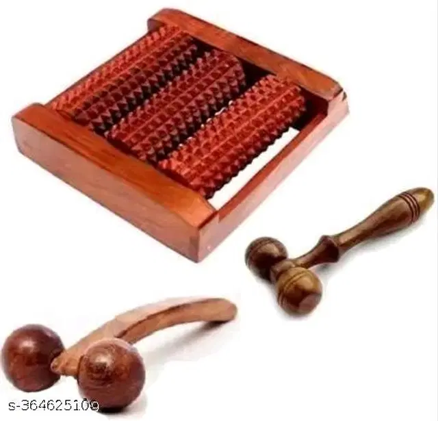 Wooden Body Massager Set, Brown, Set of 3