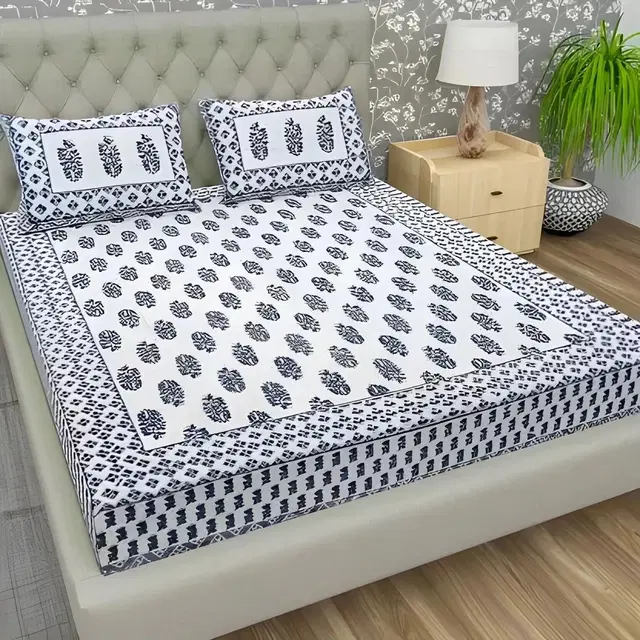 Cotton Double Bed sheets With 2 Pillow Cover (Multicolour) Set Of 1