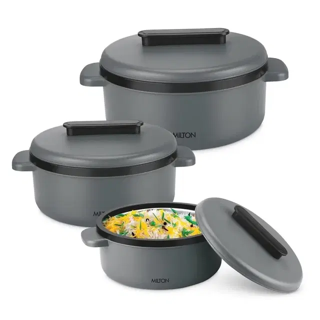 Milton Micronova Jr. Gift Set Inner Stainless Steel Casserole, Set Of 3 (380 ml, 775 ml, 1345 ml), Grey