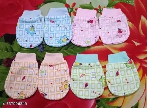 Cotton Gloves for Kids, Set of 4 (Multicolor, 0-3 Months)