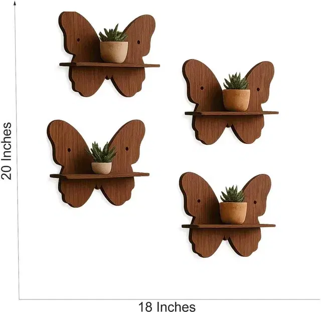 Wooden Butterfly Wall Shelves & Storage Rack (Set Of 4)