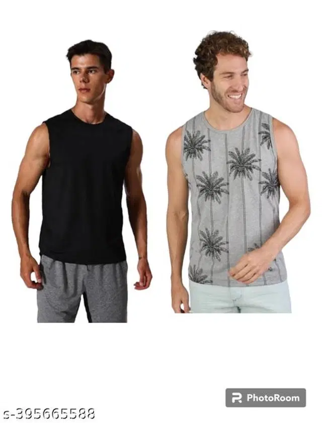 Cotton Vests for Men, Pack of 2 (Black & Grey, 95 cm)