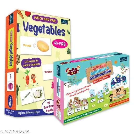 Bookford Exciting Puzzle Combo Set of 2 Jigsaw Puzzle - 3 Piece Addition & Subtration Learning Game & Match & Pair Vegetables