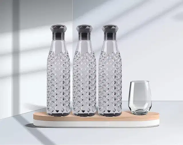Plastic Water Bottle, Pack of 3, White, 1000 ml