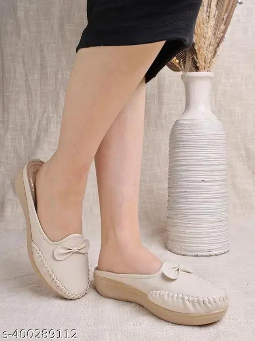 Solid Synthetic Mules for Women (Cream, IND-3)