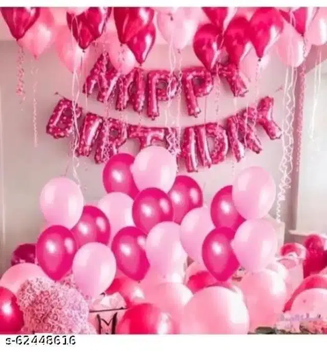 Birthday Party Decoration Kit, Pink & White, Set of 64