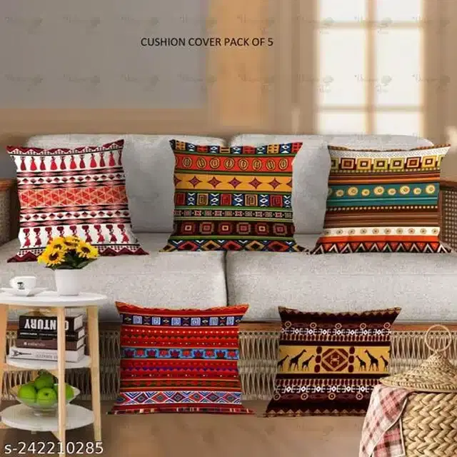 Cushion Cover for Home, Multicolor, 16x16 inches, Pack of 5