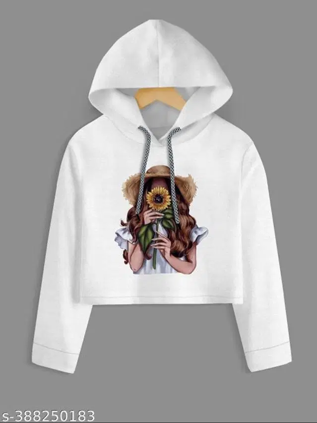 Cotton Blend Hoodie for Girls (White, 9-10 Years)