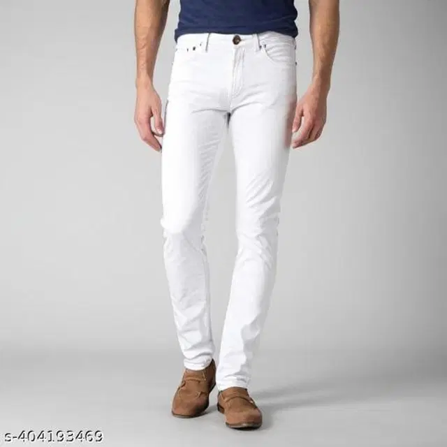 Denim Slim Fit Jeans for Men (White, 28)