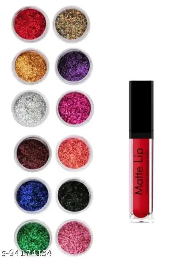 Eye Glitter, 12 Pcs with Lipstick, Multicolor, Set of 2