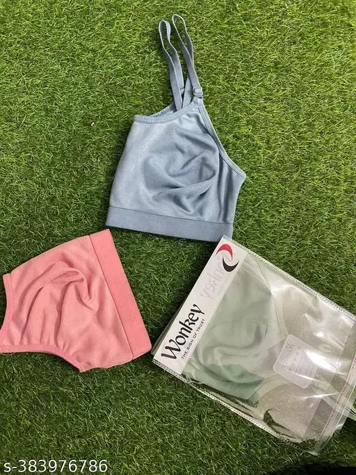Cotton Blend Solid Non-Padded Bras for Women, Pack of 3, Multicolor (28 B)