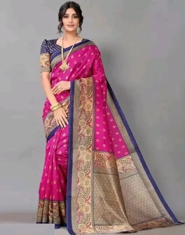 Art Silk Printed Saree for Women (Pink, 6 m)