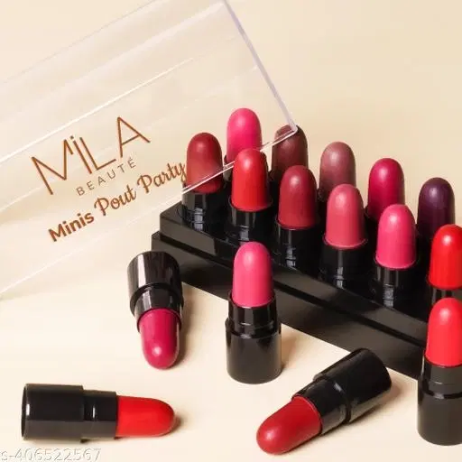 Mila Beaute Minis Pout Party Lipstick, Long Lasting & Highly Pigmented, 12 Mini Pocket Fit Lipstick Multicolor (Set B)