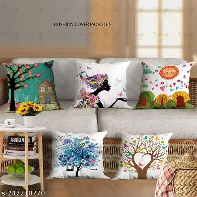 Cushion Cover for Home, Multicolor, 16x16 inches, Pack of 5