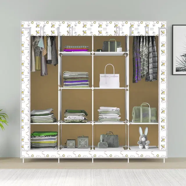 Plastic Printed Collapsible Wardrobe, Beige