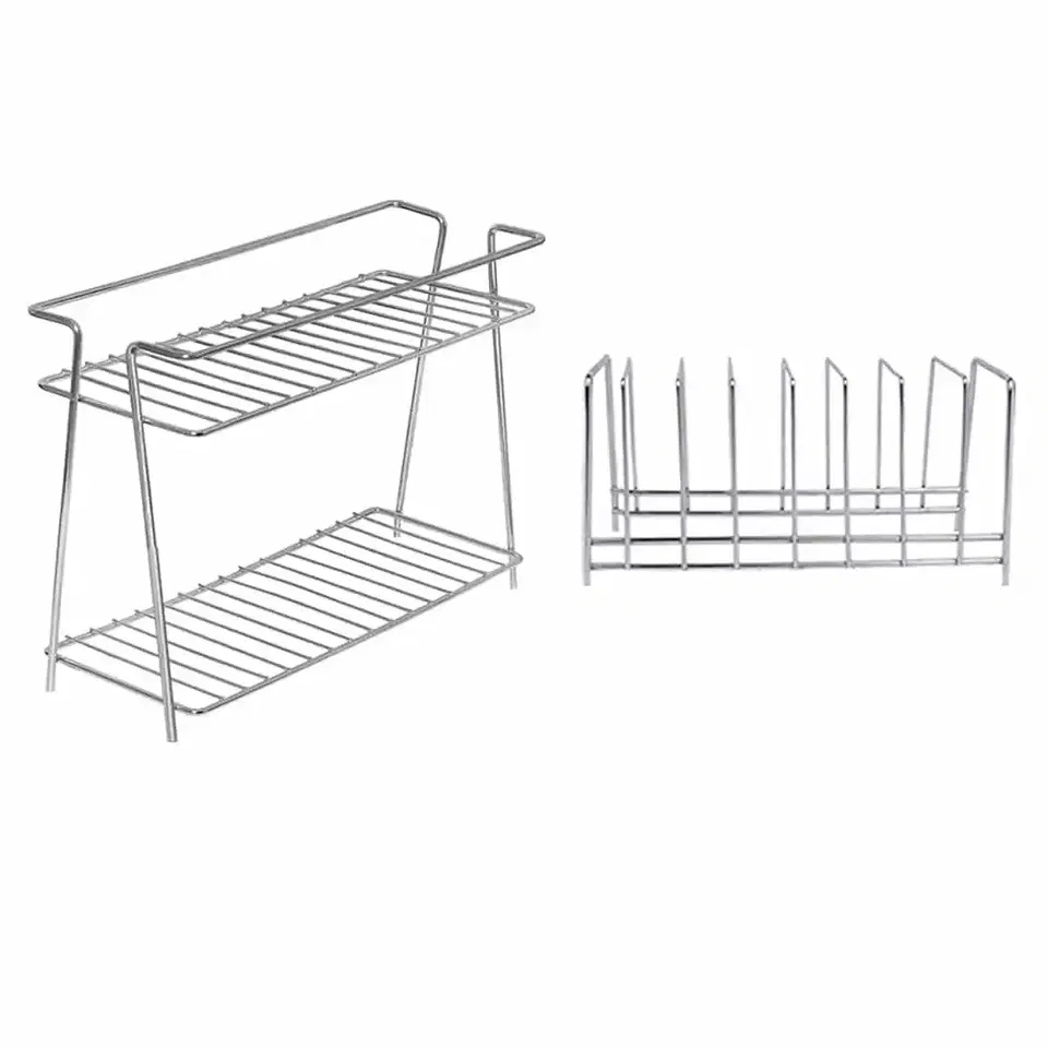 Oc9 Stainless Steel Spice Rack 2 Shelf & Plate Stand For Kitchen