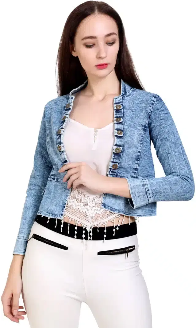 Women's Solid Shrug (Blue, L) (WE-117)