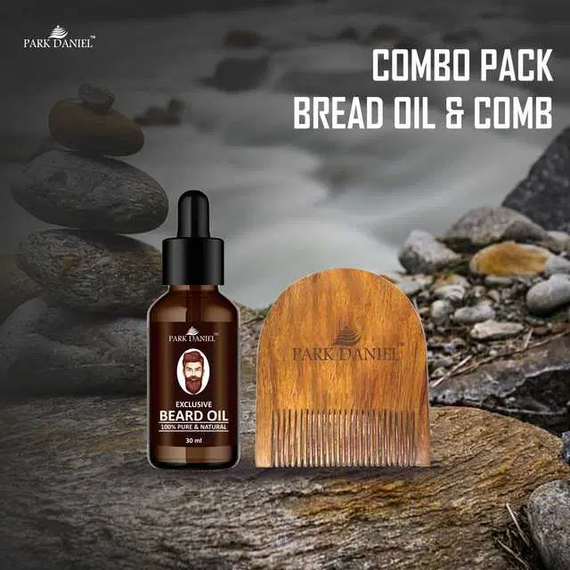 Park Daniel Exclusive Berad Oil & Wooden U Shape Beard Comb, Pack Of 2, 30 ml, 2.5 inches, SE-822