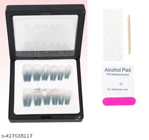 Kamz's Fake Nails Nail Extension Kit - Quick Fix Press On Nails, Aesthetic Acrylic Stick on Nails, Reusable, 12pcs Nails Set for Girls & Kids