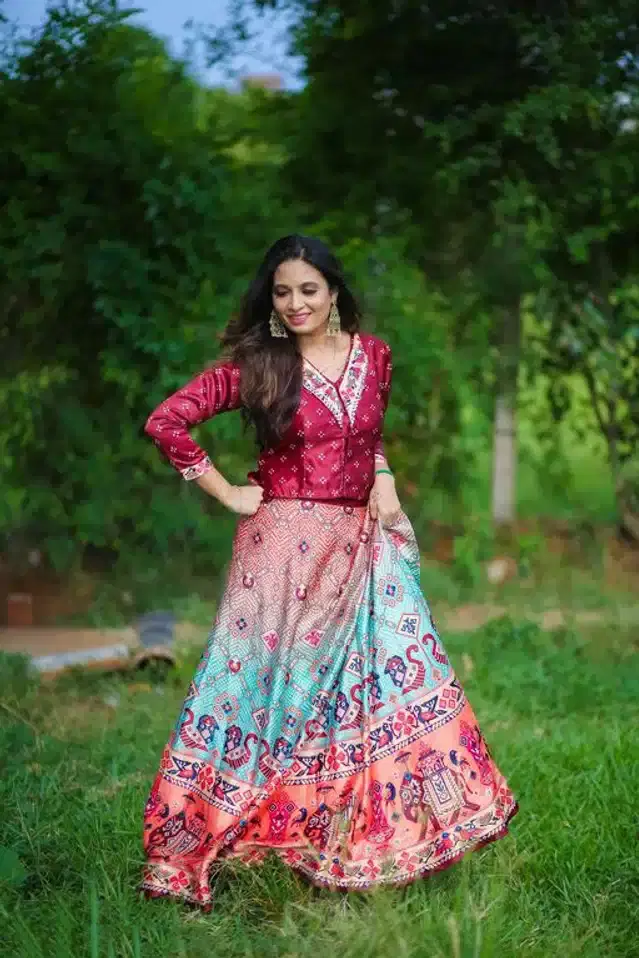 Digital Printed Unstitched Lehenga Choli for Women (Multicolor)