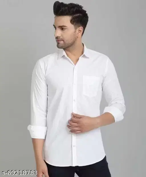 Cotton Blend Solid Shirt For Men, White (M)