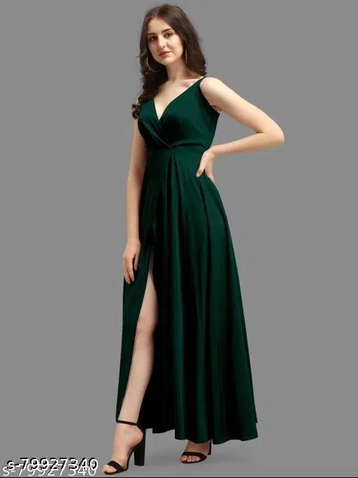 Crepe Solid Dress for Women, Green (XS)