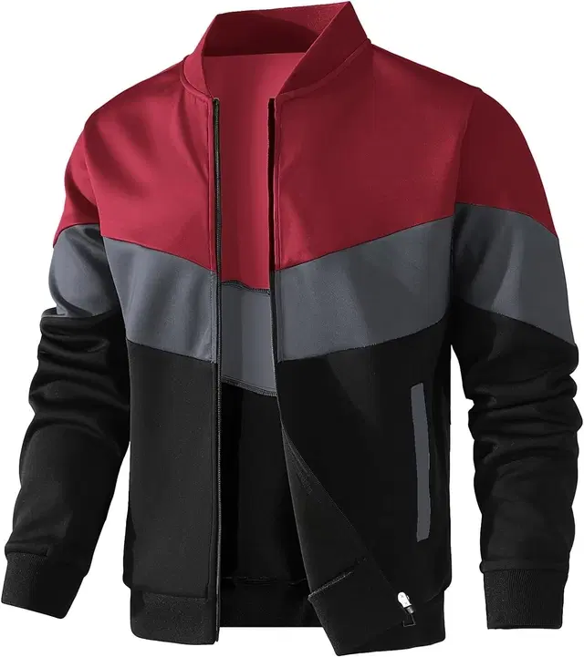 Polyester Colorblocked High Neck Jacket for Men (Multicolor, L)