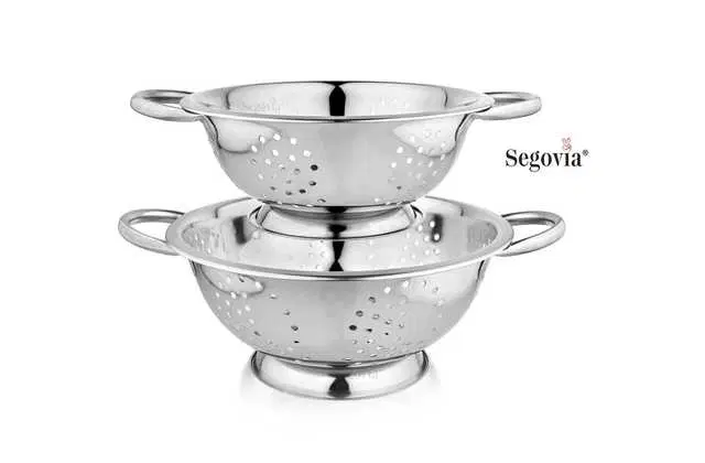 Segovia Stainless Steel Strainer Colander Set 1.5L & 2.5L, Pack of 2, Silver, SS-20