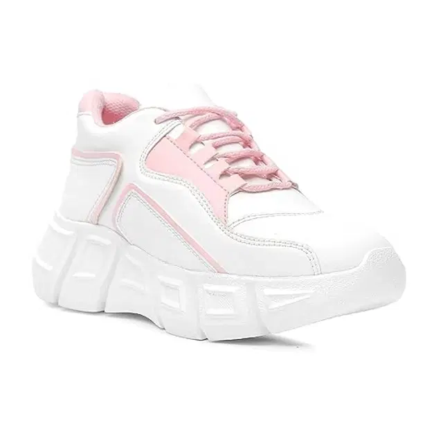 Sneakers for Women (Pink & White, 5)