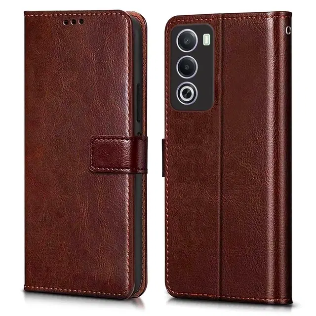 Artificial Leather Mobile Flip Cover for itel City 100 (Brown)