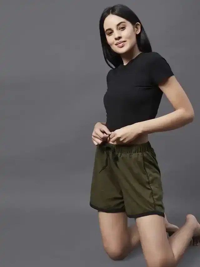 Rigo Casual Cotton Shorts for Women (Olive Green, 28)