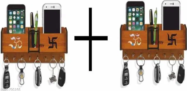 Wooden Key Holder, Brown, Pack of 2