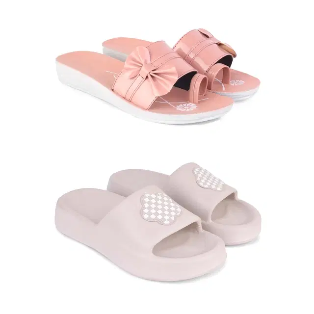 Combo of Sliders & Flats for Women, Set of 2 (Multicolor, 5)