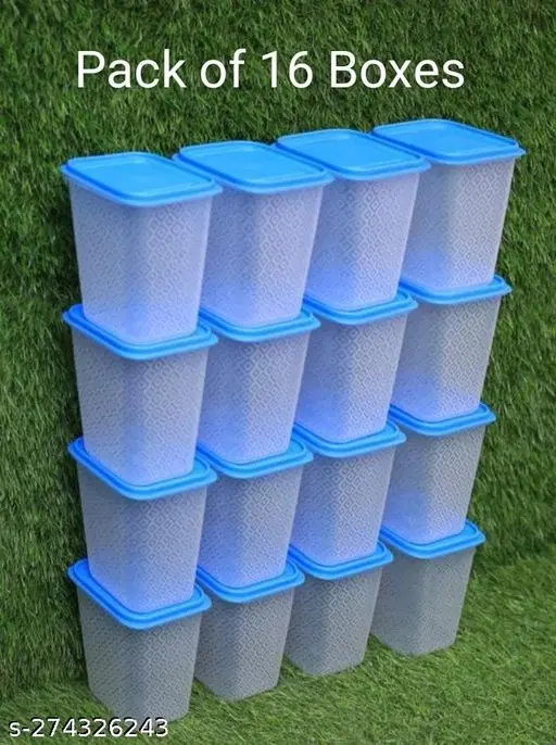Plastic Storage Containers, Blue, Pack of 16 (1000 ml)