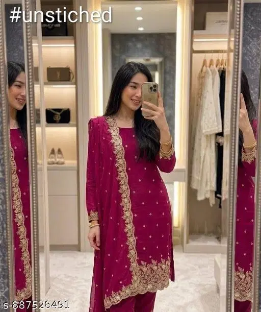 Vichitra Silk Punjabi/All Over Suits for Women (6.85 meter (3XL)