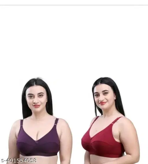 Hosiery Solid Bras for Women, Purple & Maroon, Pack of 2 (30B)