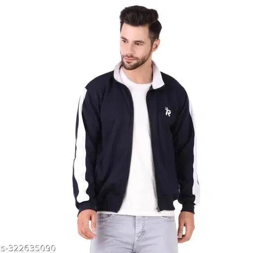 Fleece Solid Jackets for Men (Blue, L)