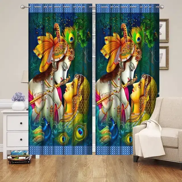 Polyester Printed Door & Window Curtains, Multicolor, 7 feet