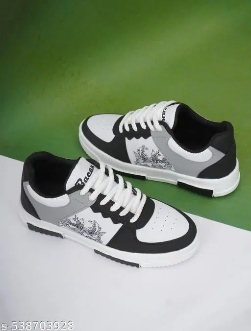 White & Casual Trendy Sneakers for Men (Black, IND-6)