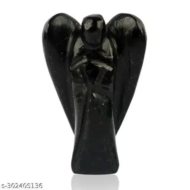 Carved Gemstone Angel Figurine, Black