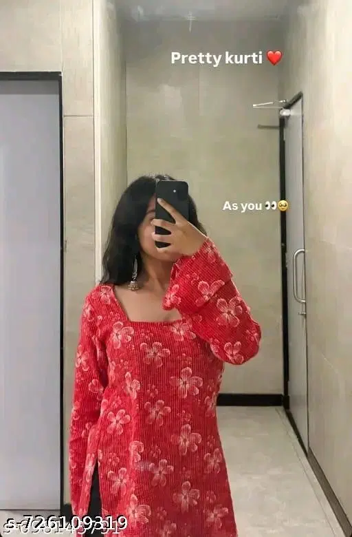 Rayon Printed Short Kurti for Women, Red (XS)