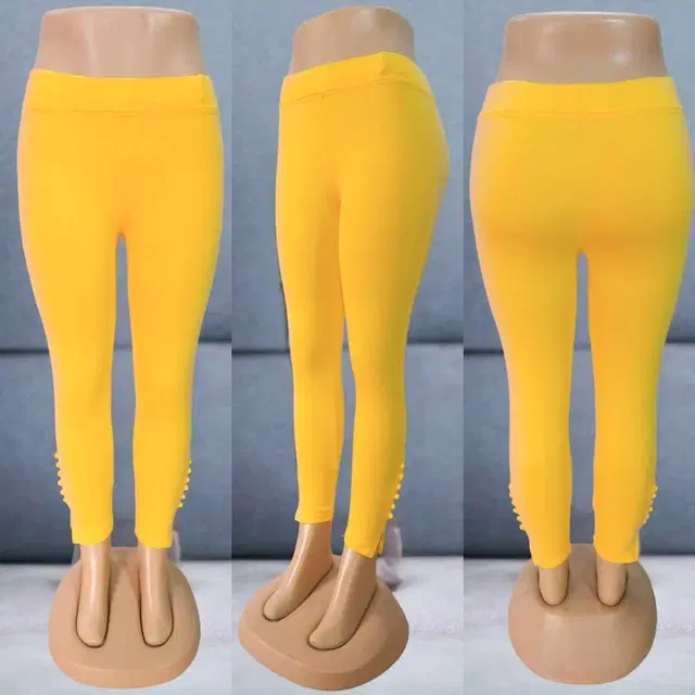 Cotton Blend Solid Jeggings for Women (Yellow, Free Size)